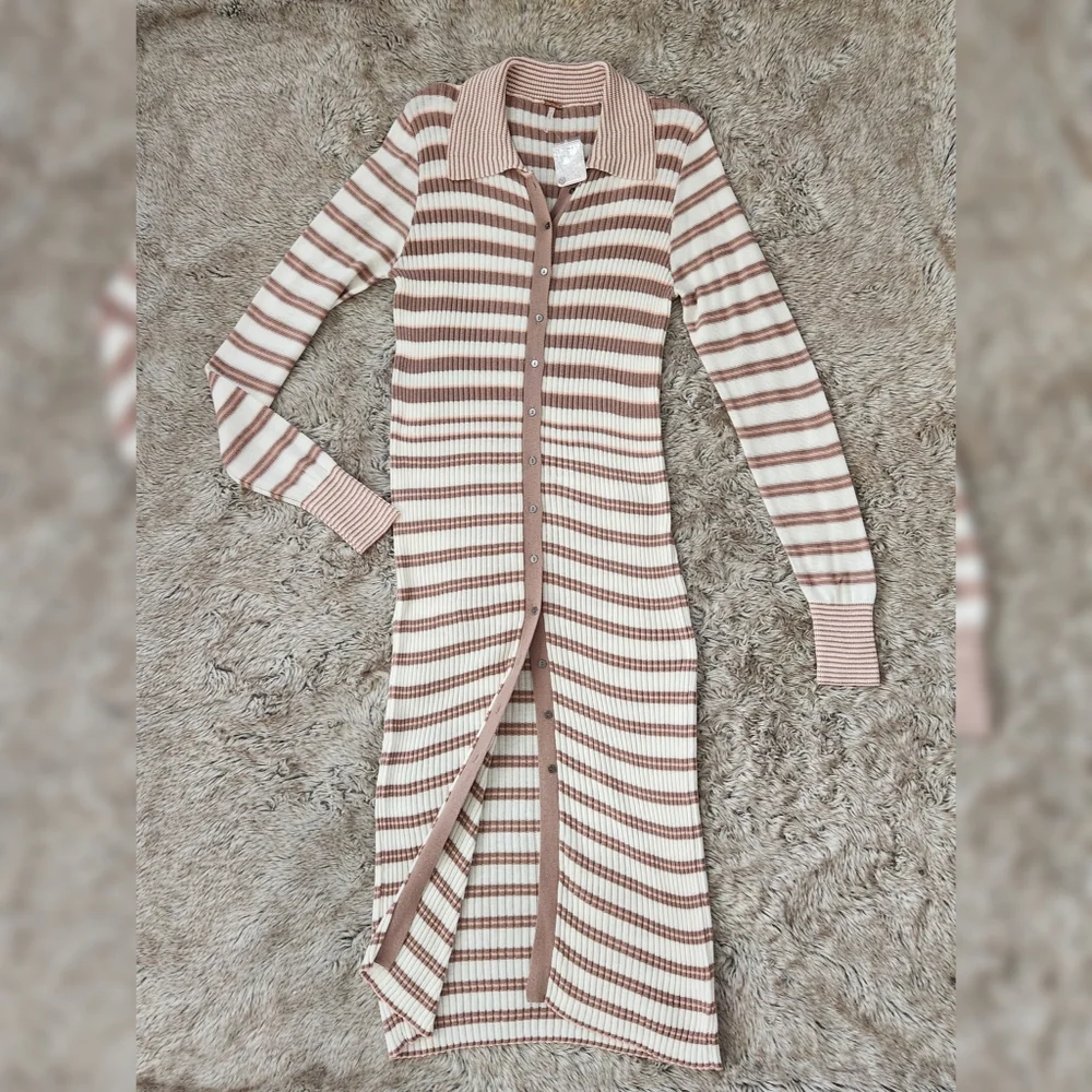 Free People Vista Cardi Collared Button Front Ribbed Duster Cardigan Women's XL‎ - Picture 2 of 10